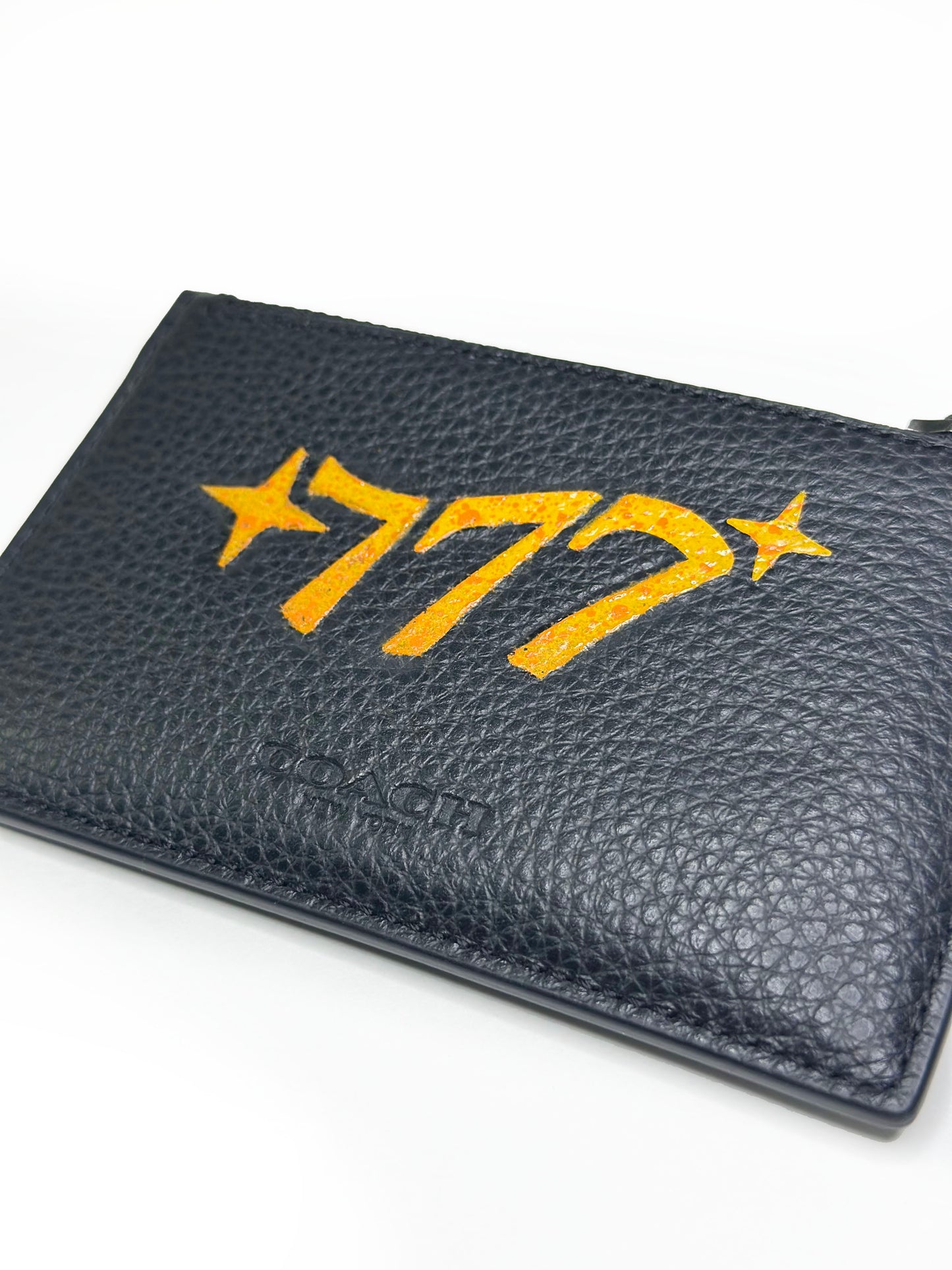 Coach Black Zipper Cardholder with “777” Hand-Painted