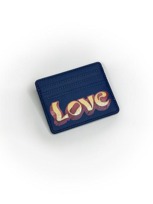 “LOVE” Street Art Hand-Painted Navy Cardholder