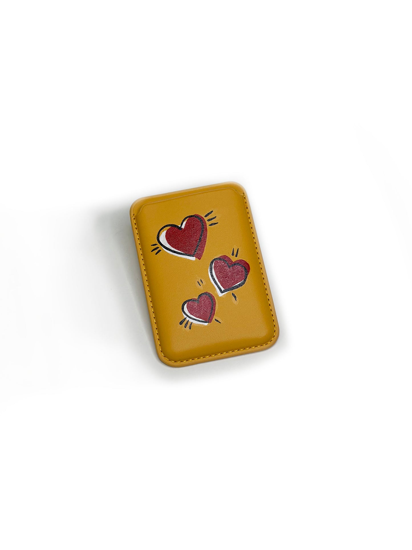 Triple Heart Hand-Painted Yellow MagSafe Cardholder