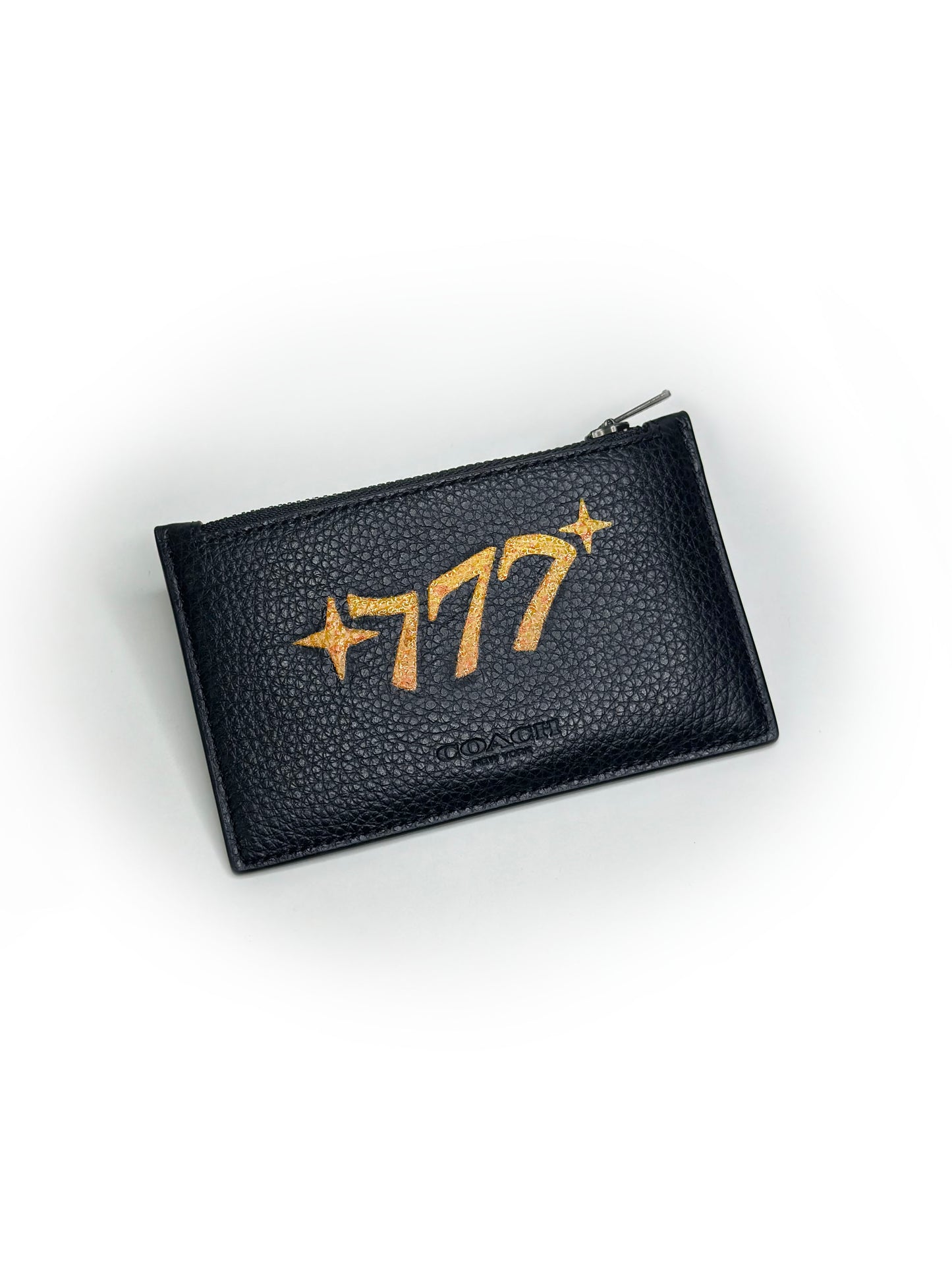 Coach Black Zipper Cardholder with “777” Hand-Painted