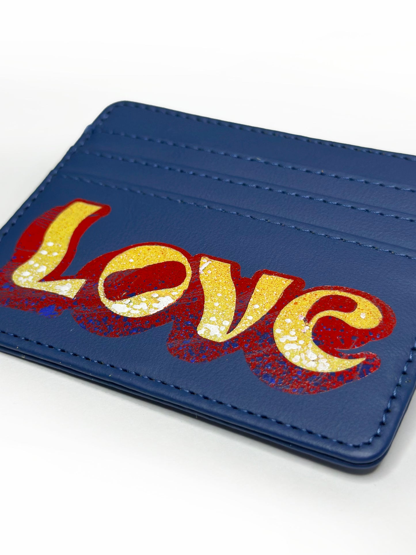 “LOVE” Street Art Hand-Painted Navy Cardholder