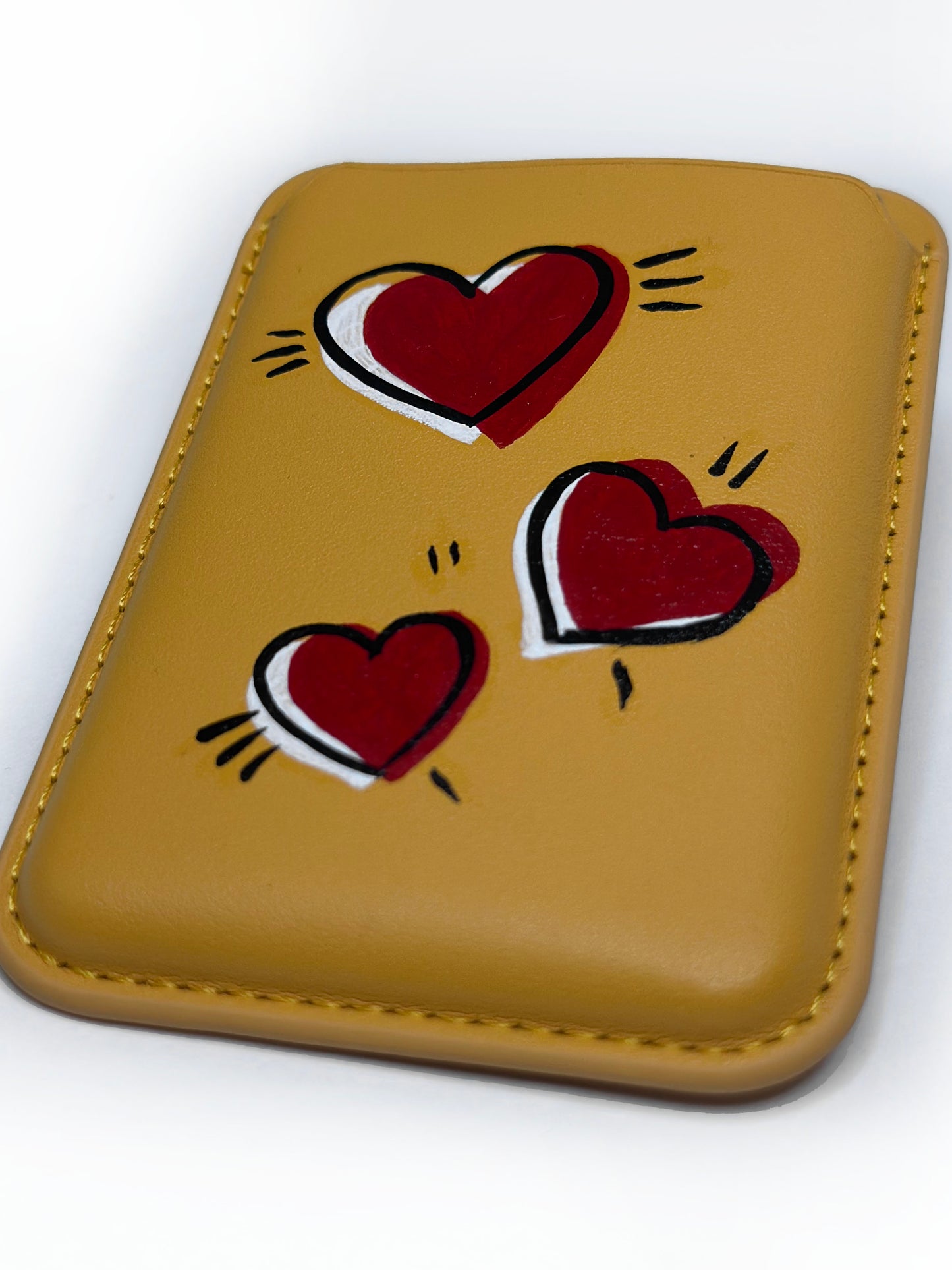 Triple Heart Hand-Painted Yellow MagSafe Cardholder